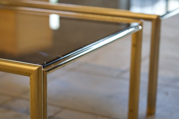 Coffee Tables in Aluminum, Brass & Glass, 1970s, Set of 2-LA-1354815