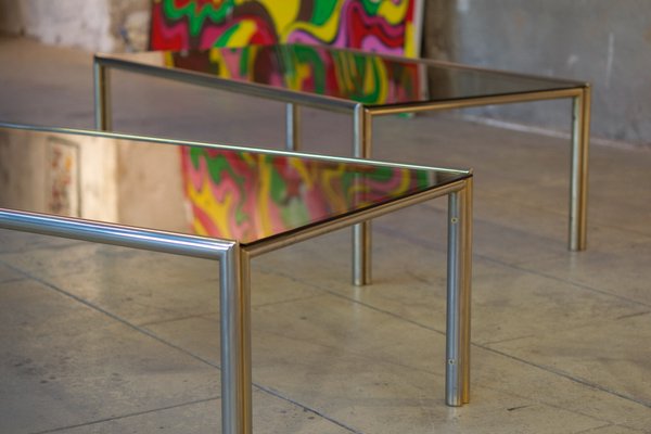 Coffee Tables in Aluminum, Brass & Glass, 1970s, Set of 2-LA-1354815