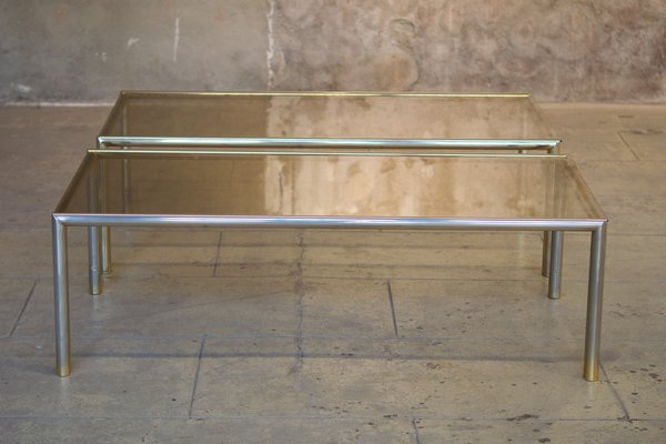 Coffee Tables in Aluminum, Brass & Glass, 1970s, Set of 2-LA-1354815