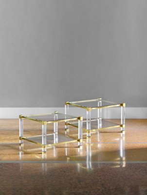 Coffee Tables in Brass and Glass, 1970, Set of 2-MNF-1703218