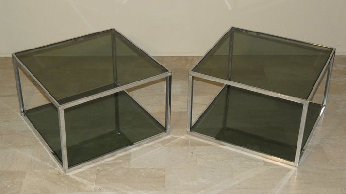 Coffee Tables in Chromed Steel and Glass, Italy, 1970s, Set of 2-ERB-2021065