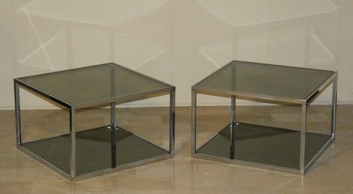 Coffee Tables in Chromed Steel and Glass, Italy, 1970s, Set of 2-ERB-2021065