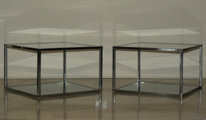 Coffee Tables in Chromed Steel and Glass, Italy, 1970s, Set of 2-ERB-2021065