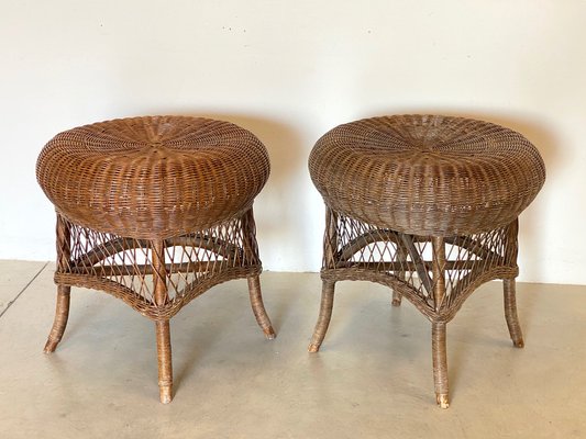 Coffee Tables in Wicker and Bamboo, 1970s, Set of 2-NPC-1069042