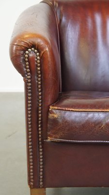 Cognac-Colored Club Chair in Sheep Leather-HPP-2033009