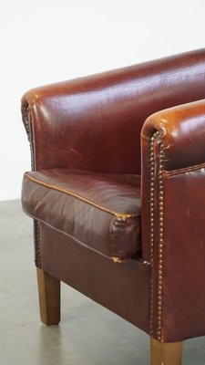 Cognac-Colored Club Chair in Sheep Leather-HPP-2033009