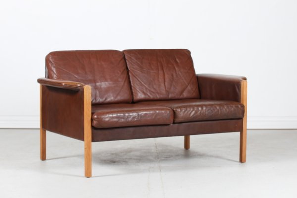 Cognac-Colored Leather 2-Seater Sofa in the Style of Finn Juhl, Denmark, 1960s-QQ-1419337