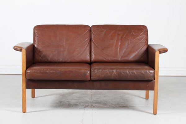 Cognac-Colored Leather 2-Seater Sofa in the Style of Finn Juhl, Denmark, 1960s-QQ-1419337