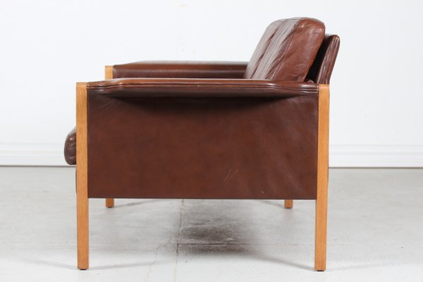 Cognac-Colored Leather 2-Seater Sofa in the Style of Finn Juhl, Denmark, 1960s-QQ-1419337