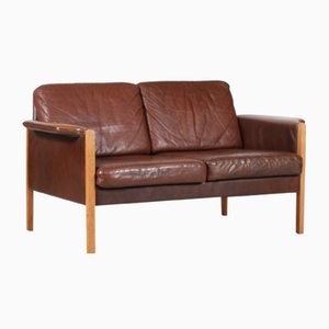 Cognac-Colored Leather 2-Seater Sofa in the Style of Finn Juhl, Denmark, 1960s-QQ-1419337