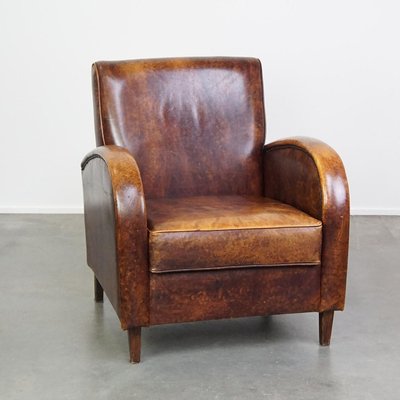 Cognac-Colored Leather Armchair-HPP-2035259