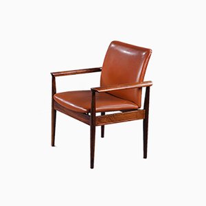 Cognac Leather and Rosewood Diplomat Chair by Finn Juhl for France & Søn / France & Daverkosen, 1960s-JAG-594006