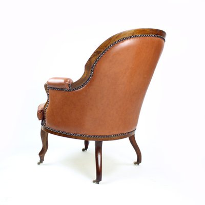 Cognac Leather and Walnut Armchair, Czechoslovakia, 1940s-UL-1095842