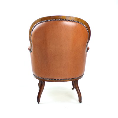 Cognac Leather and Walnut Armchair, Czechoslovakia, 1940s-UL-1095842