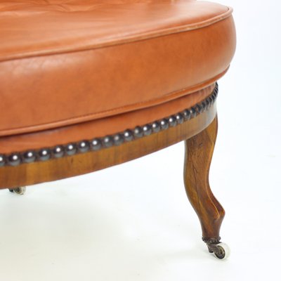 Cognac Leather and Walnut Armchair, Czechoslovakia, 1940s-UL-1095842