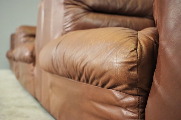 Cognac Leather Armchairs from B. L. Arredamenti, 1970s, Set of 4-KNM-1105412