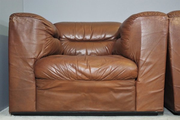 Cognac Leather Armchairs from B. L. Arredamenti, 1970s, Set of 4-KNM-1105412