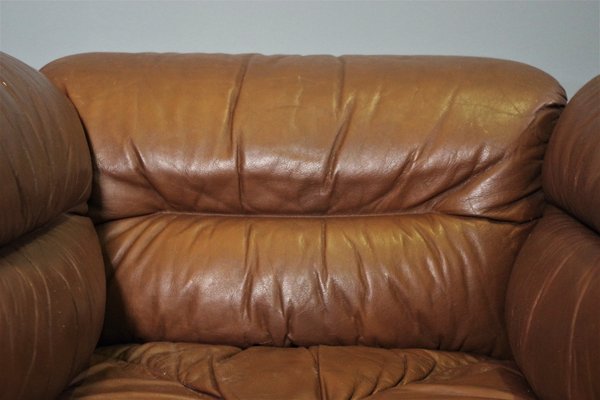 Cognac Leather Armchairs from B. L. Arredamenti, 1970s, Set of 4-KNM-1105412