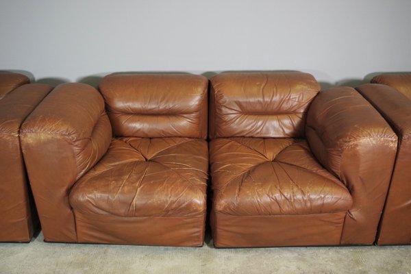 Cognac Leather Armchairs from B. L. Arredamenti, 1970s, Set of 4-KNM-1105412