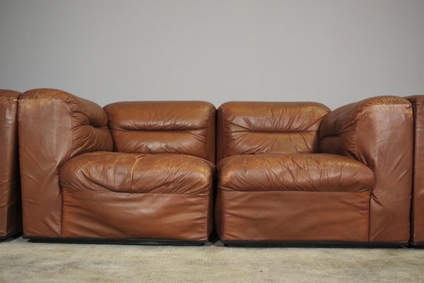 Cognac Leather Armchairs from B. L. Arredamenti, 1970s, Set of 4-KNM-1105412