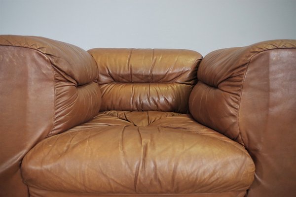 Cognac Leather Armchairs from B. L. Arredamenti, 1970s, Set of 4-KNM-1105412