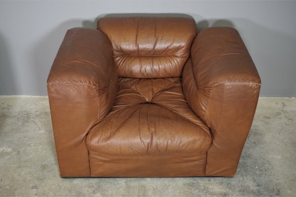 Cognac Leather Armchairs from B. L. Arredamenti, 1970s, Set of 4-KNM-1105412