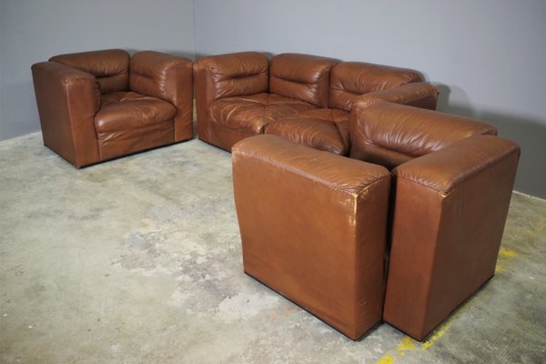 Cognac Leather Armchairs from B. L. Arredamenti, 1970s, Set of 4-KNM-1105412