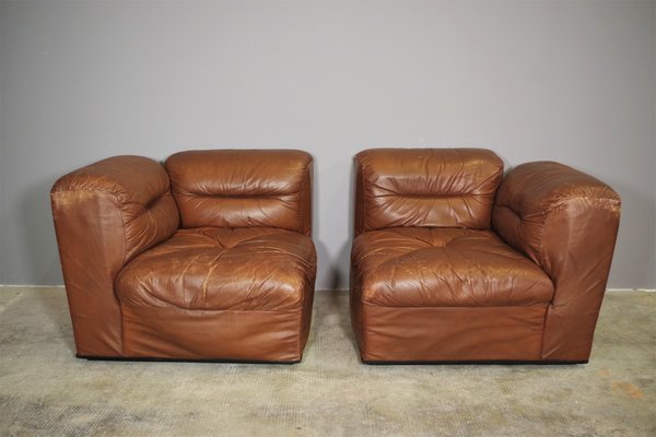 Cognac Leather Armchairs from B. L. Arredamenti, 1970s, Set of 4-KNM-1105412