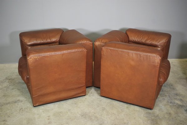 Cognac Leather Armchairs from B. L. Arredamenti, 1970s, Set of 4-KNM-1105412