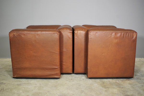 Cognac Leather Armchairs from B. L. Arredamenti, 1970s, Set of 4-KNM-1105412