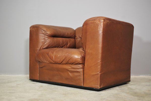 Cognac Leather Armchairs from B. L. Arredamenti, 1970s, Set of 4-KNM-1105412