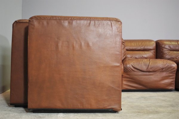 Cognac Leather Armchairs from B. L. Arredamenti, 1970s, Set of 4-KNM-1105412