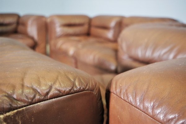 Cognac Leather Armchairs from B. L. Arredamenti, 1970s, Set of 4-KNM-1105412