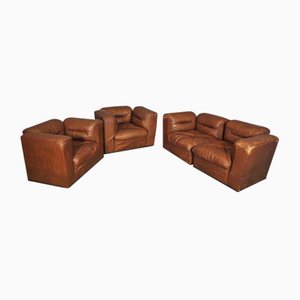 Cognac Leather Armchairs from B. L. Arredamenti, 1970s, Set of 4-KNM-1105412