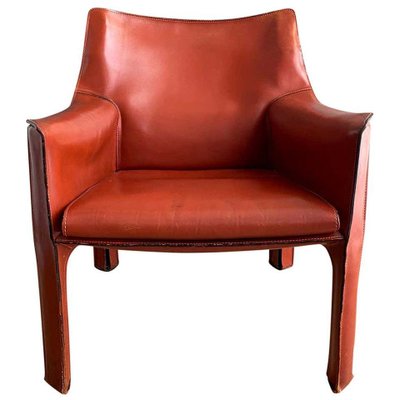 Cognac Leather Cab Lounge Chair by Mario Bellini, 1970s-LL-807323