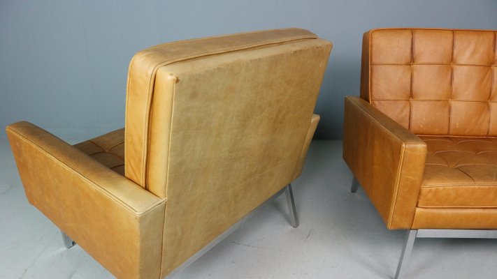 Cognac Leather Lounge Chairs Model 65a by Florence Knoll, 1956, Set of 2-DT-2026206