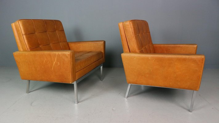 Cognac Leather Lounge Chairs Model 65a by Florence Knoll, 1956, Set of 2-DT-2026206