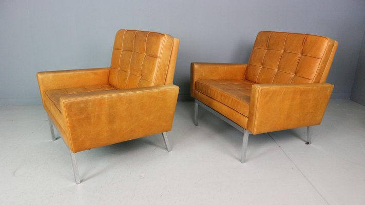 Cognac Leather Lounge Chairs Model 65a by Florence Knoll, 1956, Set of 2-DT-2026206