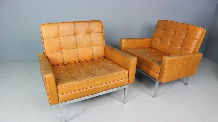 Cognac Leather Lounge Chairs Model 65a by Florence Knoll, 1956, Set of 2-DT-2026206