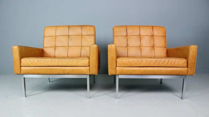 Cognac Leather Lounge Chairs Model 65a by Florence Knoll, 1956, Set of 2-DT-2026206