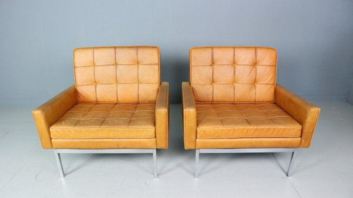 Cognac Leather Lounge Chairs Model 65a by Florence Knoll, 1956, Set of 2-DT-2026206