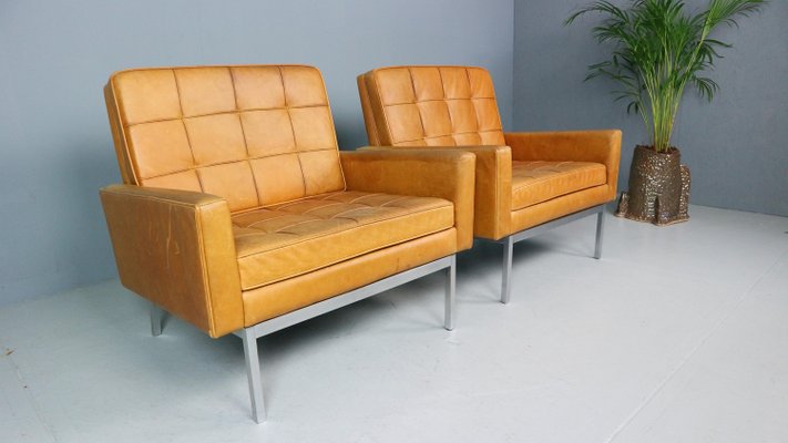 Cognac Leather Lounge Chairs Model 65a by Florence Knoll, 1956, Set of 2-DT-2026206