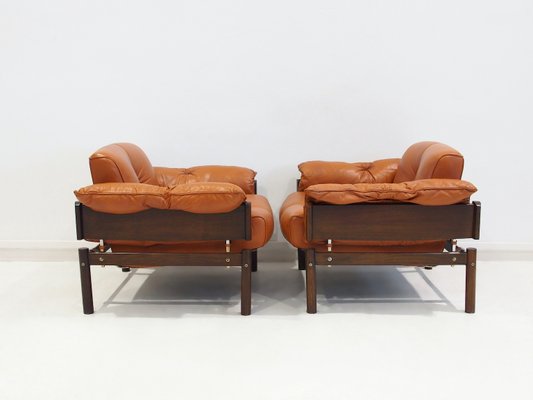 Cognac Leather Mp-13 Armchairs and Footstool by Percival Lafer, 1970s, Set of 3-ZYF-2017355