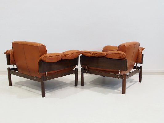 Cognac Leather Mp-13 Armchairs and Footstool by Percival Lafer, 1970s, Set of 3-ZYF-2017355