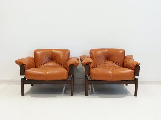 Cognac Leather Mp-13 Armchairs and Footstool by Percival Lafer, 1970s, Set of 3-ZYF-2017355