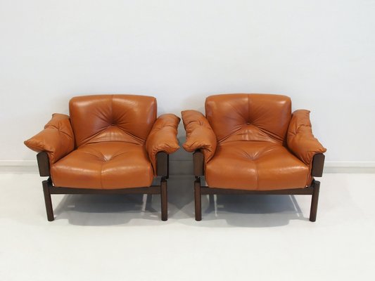 Cognac Leather Mp-13 Armchairs and Footstool by Percival Lafer, 1970s, Set of 3-ZYF-2017355