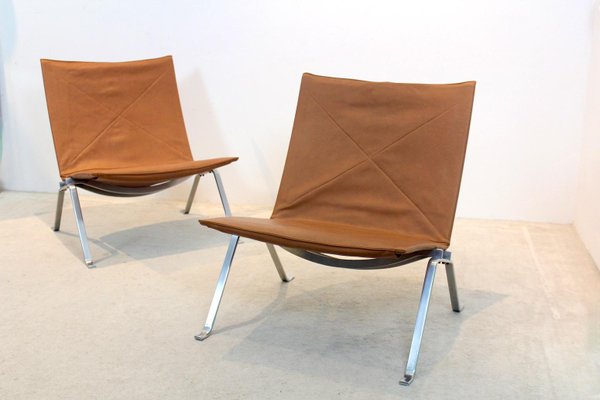 Cognac Leather PK22 Chairs by Poul Kjærholm for E. Kold Christensen, Set of 2-MO-1158525