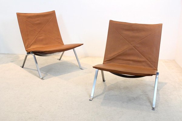 Cognac Leather PK22 Chairs by Poul Kjærholm for E. Kold Christensen, Set of 2-MO-1158525