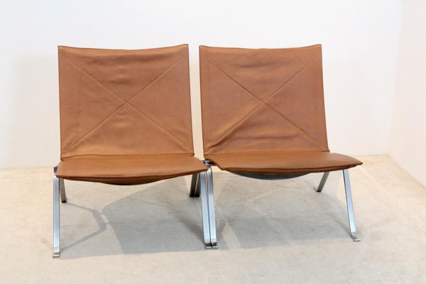 Cognac Leather PK22 Chairs by Poul Kjærholm for E. Kold Christensen, Set of 2-MO-1158525