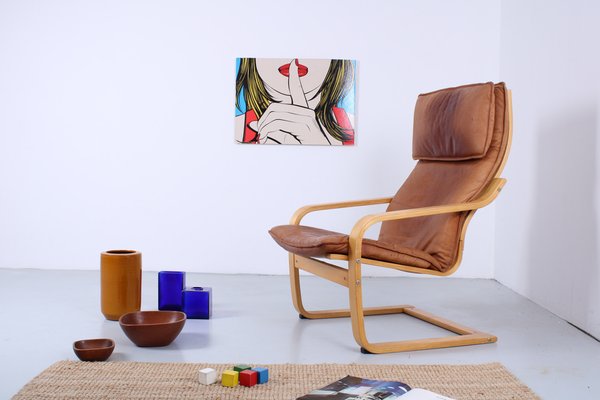 Cognac Leather Points Chair by Noboru Nakamura for Ikea, 1970s-XT-1811918